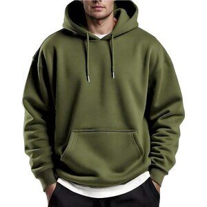 Coofandy Men Army Green Pullover Fleece Hooded Sweatshirt with Kanga Pocket